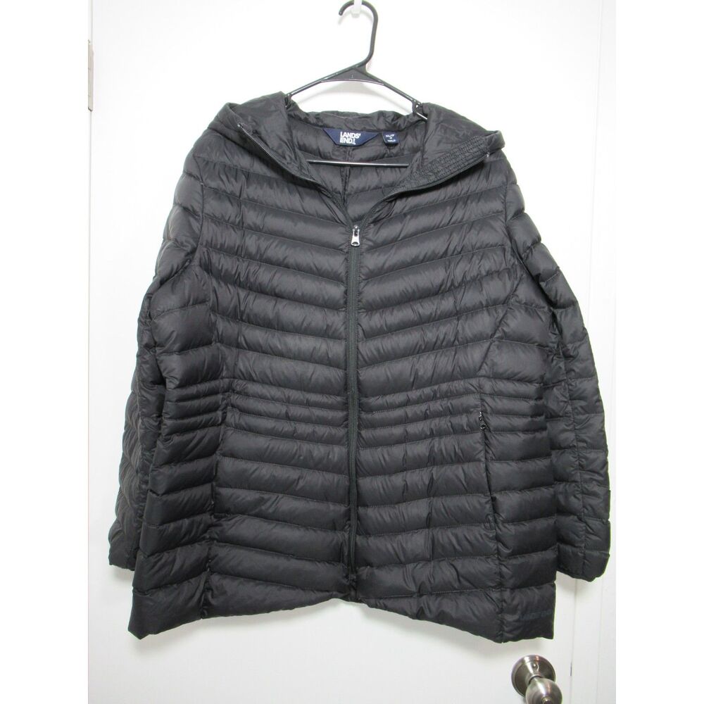 Lands' End Women's Black Wanderweight Packable Down Puffer Jacket XLP